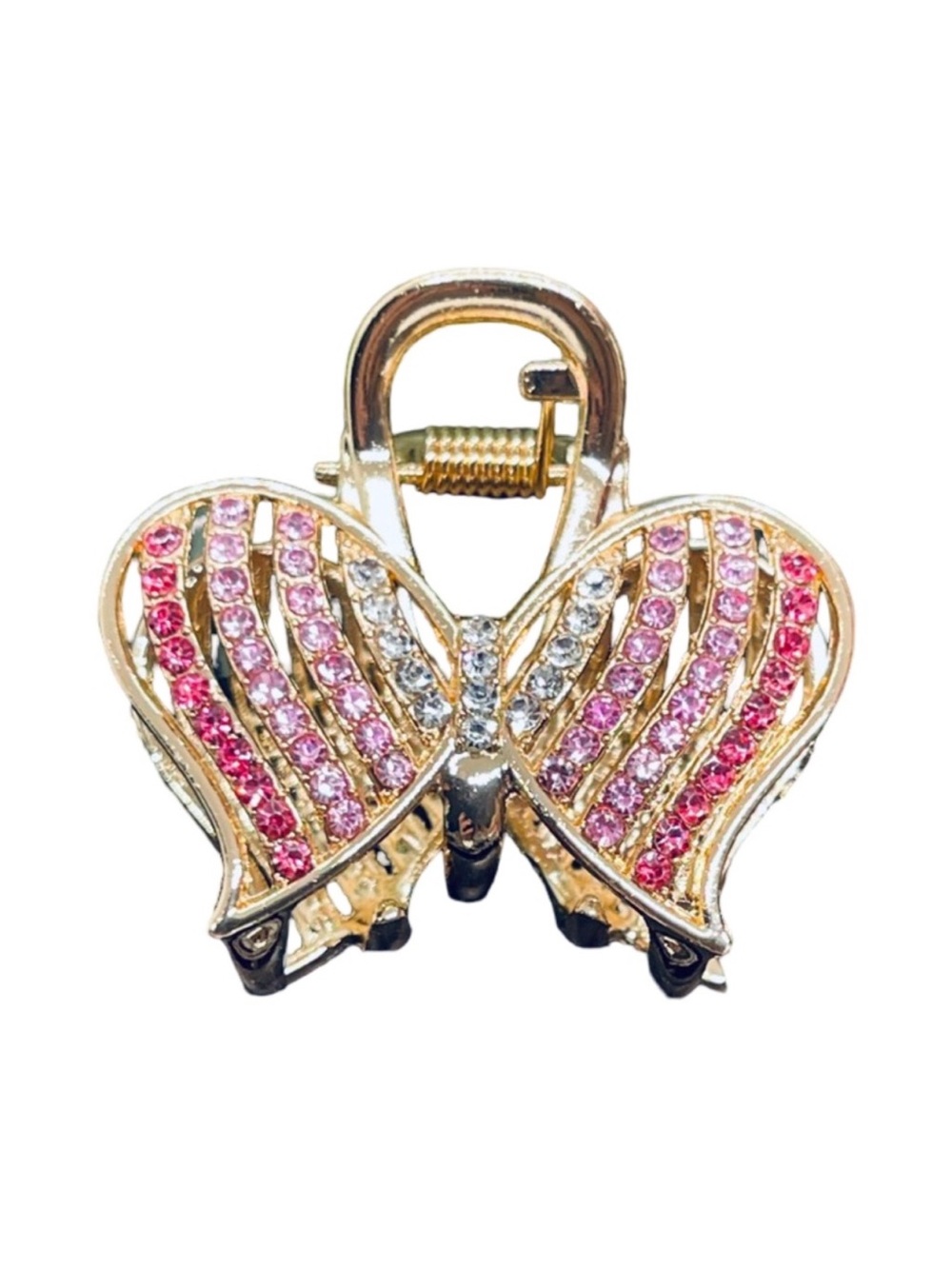 Gold Butterfly Hair Clip with Pink and Clear Crystals FINAL PRICE DROP - Picture 2 of 4